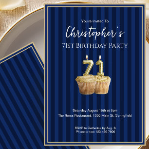 Invitación de cumpleaños 71 única para él en azul