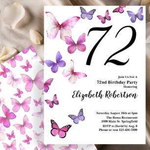 Invitación de cumpleaños 72 a la mariposa en rosa/