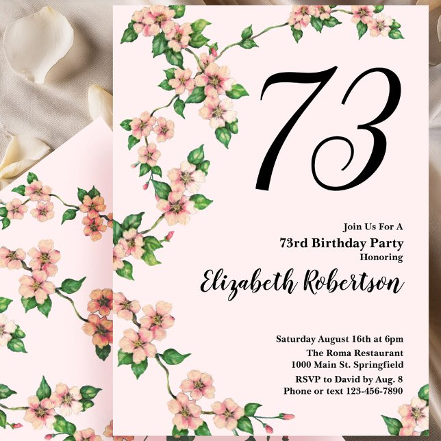 Invitación de cumpleaños 73 floral en rosa Rubor (Subido por el creador)