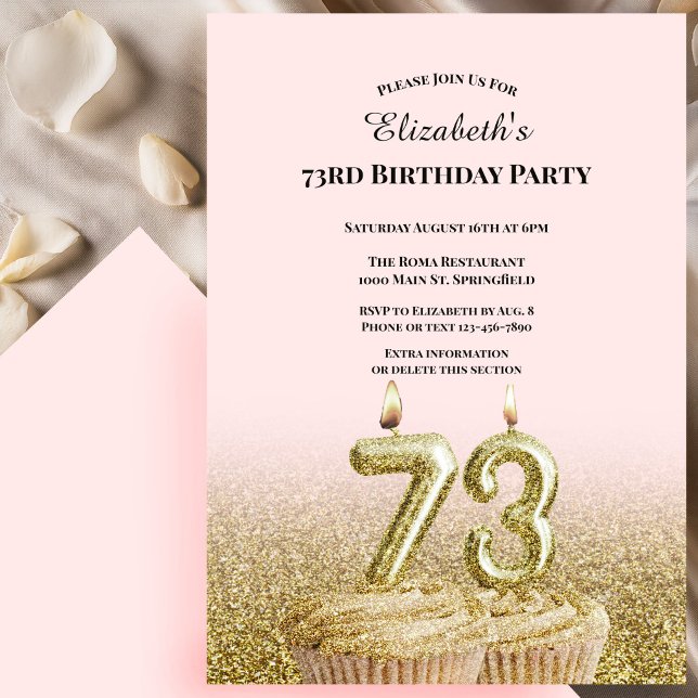 Invitación de cumpleaños 73 rosa y dorado para ell (Subido por el creador)