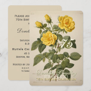 Invitación de cumpleaños 75ª Rosa Amarilla Botánic