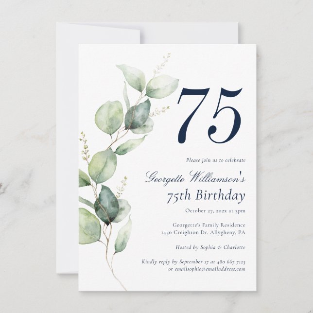 Invitación de cumpleaños 75 con guión de vegetació (Anverso)
