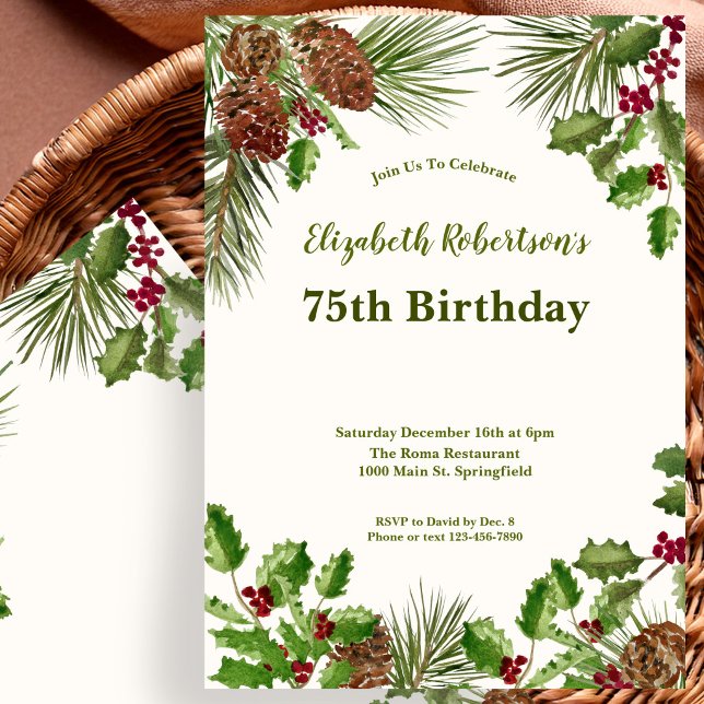 Invitación de cumpleaños 75 elegante con vegetació (Subido por el creador)