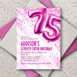 Invitación de cumpleaños 75 mujeres rosadas
