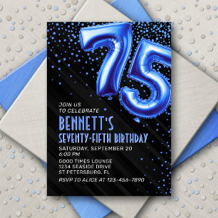 Invitación de cumpleaños 75th a Mens Blue