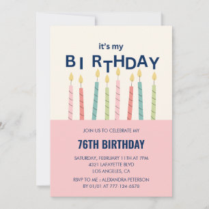 Invitación de cumpleaños 76 a la Vela rosa Humor d