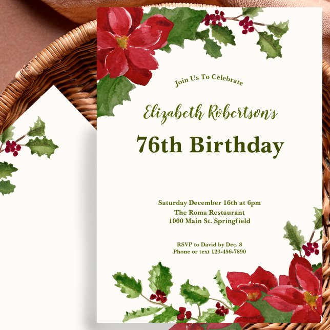 Invitación de cumpleaños 76 Elegante Flora Verde (Subido por el creador)