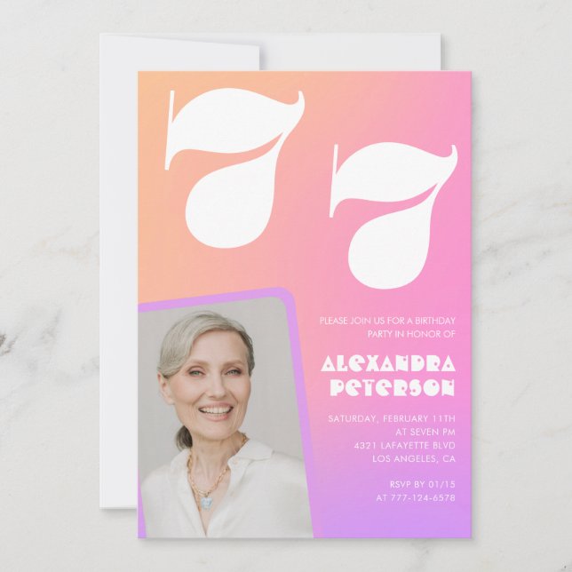 Invitación de cumpleaños 77ª foto retro gradiente  (Anverso)