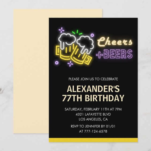Invitación de cumpleaños 77 a Black Cheers Beer Dr (Anverso / Reverso)