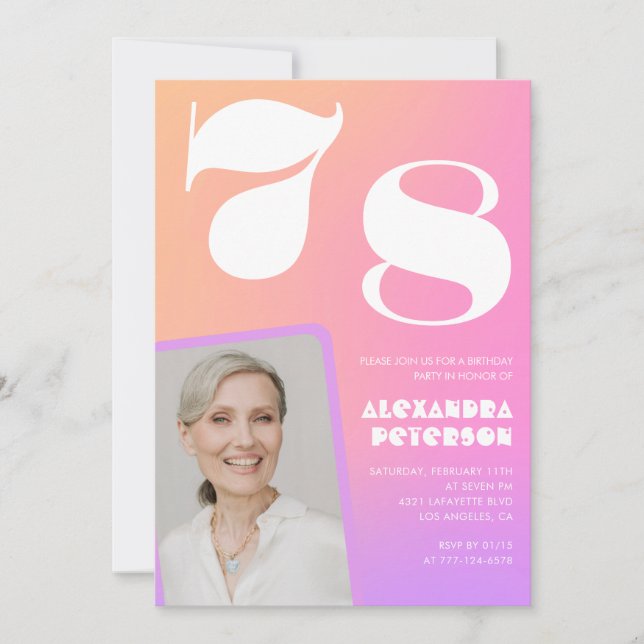 Invitación de cumpleaños 78ª foto retro gradiente  (Anverso)
