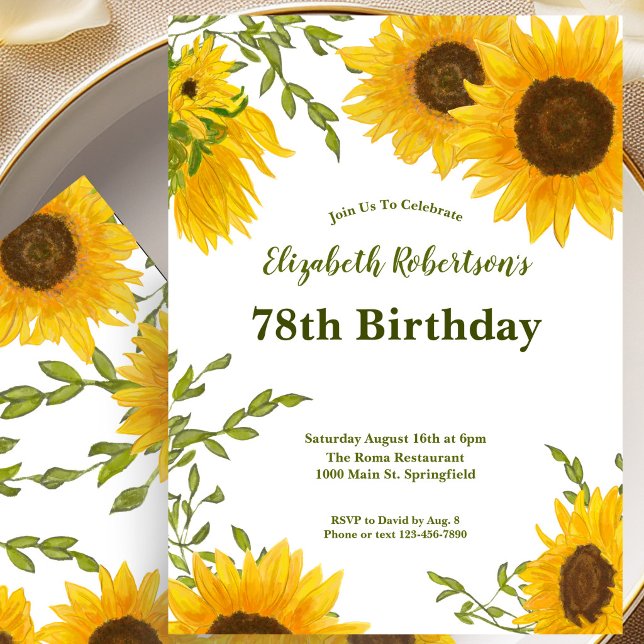 Invitación de cumpleaños 78 girasoles acuarela (Subido por el creador)