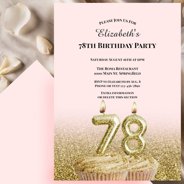 Invitación de cumpleaños 78 para ella en rosa y do (Subido por el creador)