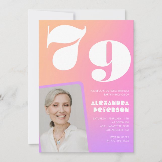 Invitación de cumpleaños 79ª foto retro gradiente  (Anverso)