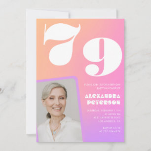 Invitación de cumpleaños 79ª foto retro gradiente 