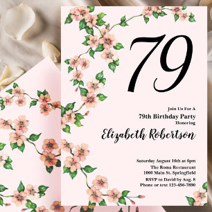 Invitación de cumpleaños 79 con flores en rosa Rub