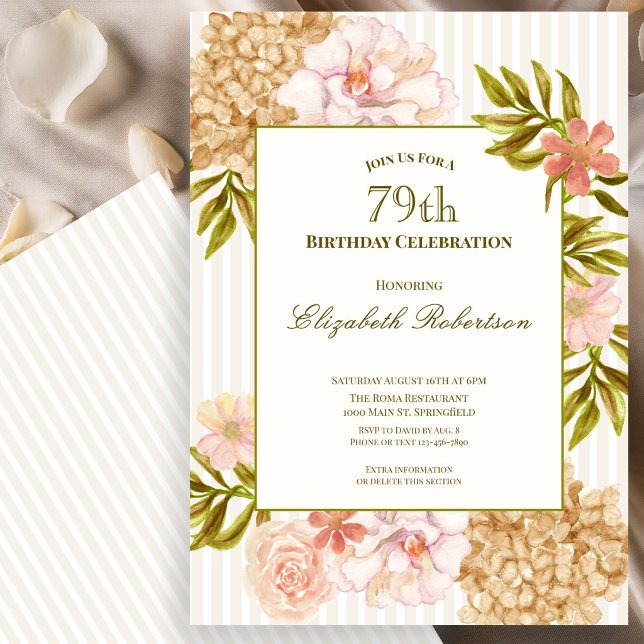 Invitación de cumpleaños 79 Elegantes Flores de Ot (Subido por el creador)