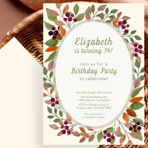 Invitación de cumpleaños 79 verde salvia hojas de 