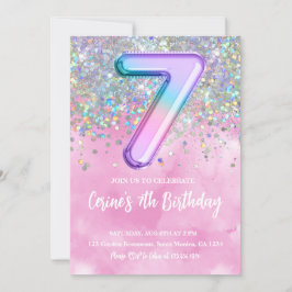 Invitación de cumpleaños 7 Chica de Relieve metali