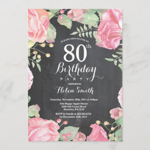 Invitación de cumpleaños 80º con flores botánicas
