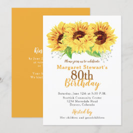 Invitación de cumpleaños 80 a Girasol amarillo