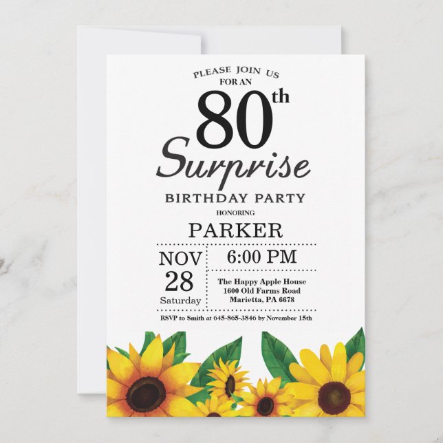 Invitación de cumpleaños 80 a Sunflower Surprise (Anverso)