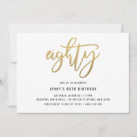 Invitación de cumpleaños 80 al Relieve metalizado 