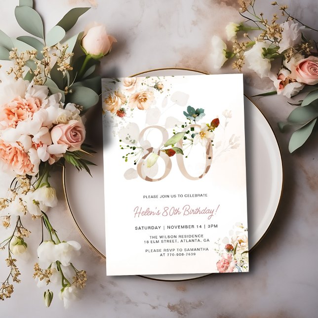 Invitación de cumpleaños 80 Blush Pink y Floral Do (Subido por el creador)
