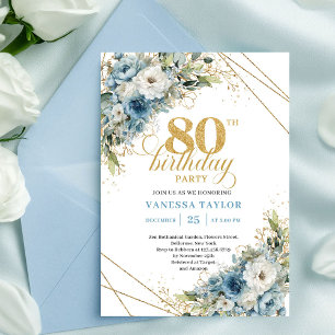 Invitación de cumpleaños 80 bohemio con flores acu