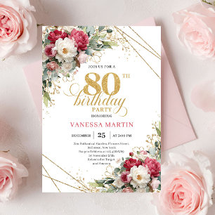 Invitación de cumpleaños 80 Chic Blush White Gold