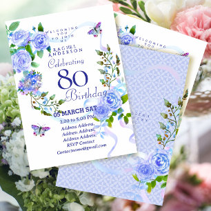 Invitación de cumpleaños 80 cinta de rosa azul
