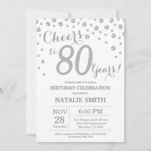 Invitación de cumpleaños 80 con brillo de diamante