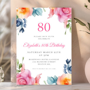 Invitación de cumpleaños 80 de Bright Floral