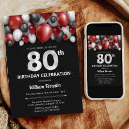Invitación de cumpleaños 80 de color blanco y negr
