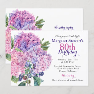 Invitación de cumpleaños 80 de Pink Hydrangea Flor
