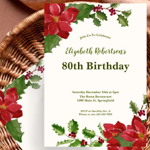 Invitación de cumpleaños 80 elegante con flores y 