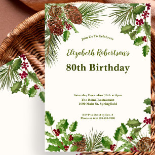 Invitación de cumpleaños 80 elegante con vegetació