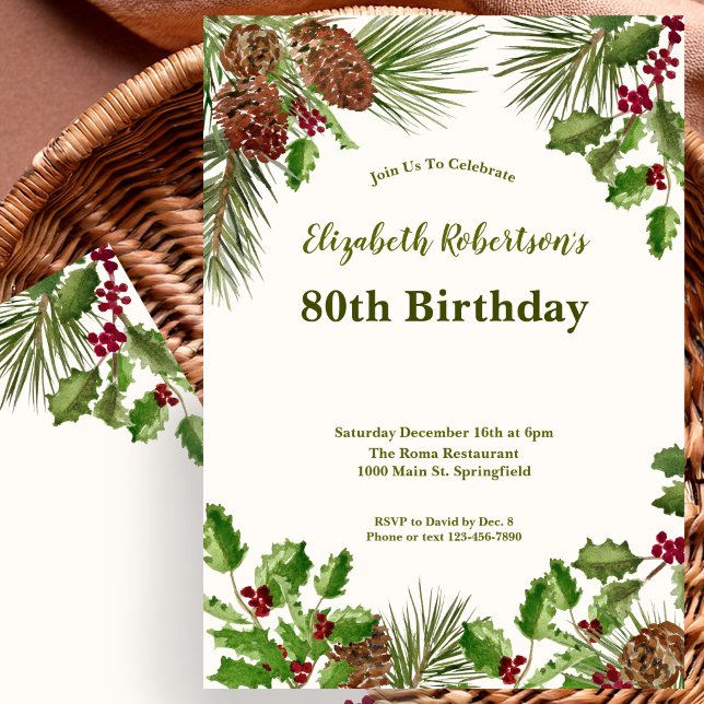 Invitación de cumpleaños 80 elegante con vegetació (Subido por el creador)