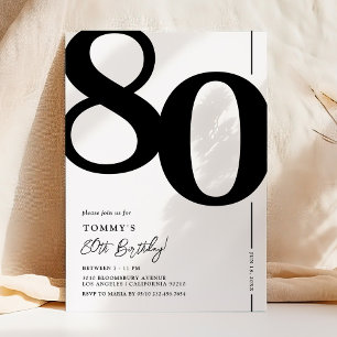 Invitación de cumpleaños 80 elegante en blanco y n