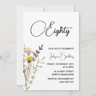 Invitación de cumpleaños 80 floral