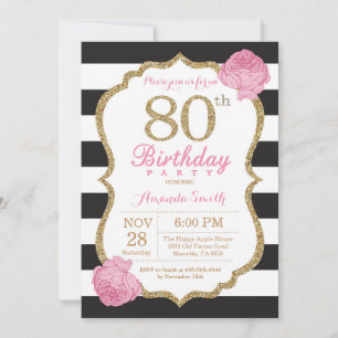 Invitación de cumpleaños 80 Floral de oro negro ro