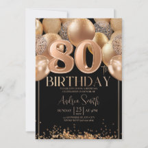 Invitación de cumpleaños 80 glamuroso Rosa Negra D