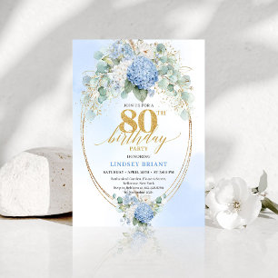 Invitación de cumpleaños 80 Luxury Blue Floral Euc