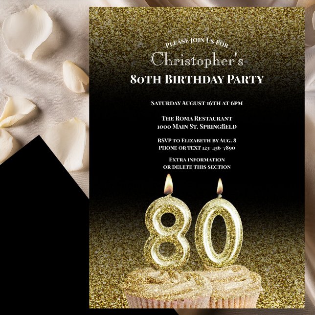 Invitación de cumpleaños 80 negro y dorado para él (Subido por el creador)
