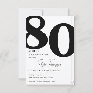 Invitación de cumpleaños 80 negros minimalistas mo