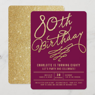 Invitación de cumpleaños 80 para adulto Glam Gold