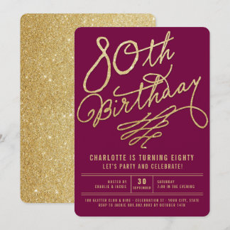 Invitación de cumpleaños 80 para adulto Glam Gold 