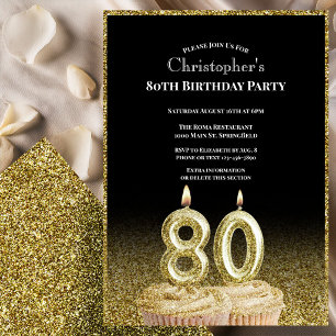 Invitación de cumpleaños 80 para él en negro y dor