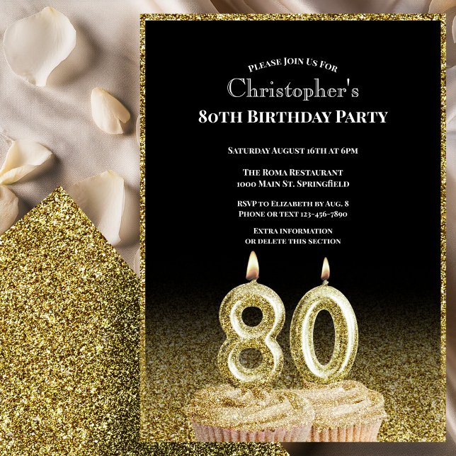 Invitación de cumpleaños 80 para él en negro y dor (Subido por el creador)