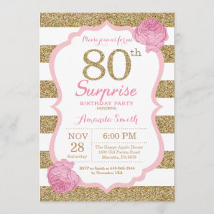 Invitación de cumpleaños 80 por sorpresa rosa y or