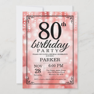 Invitación de cumpleaños 80 rojo con purpurina